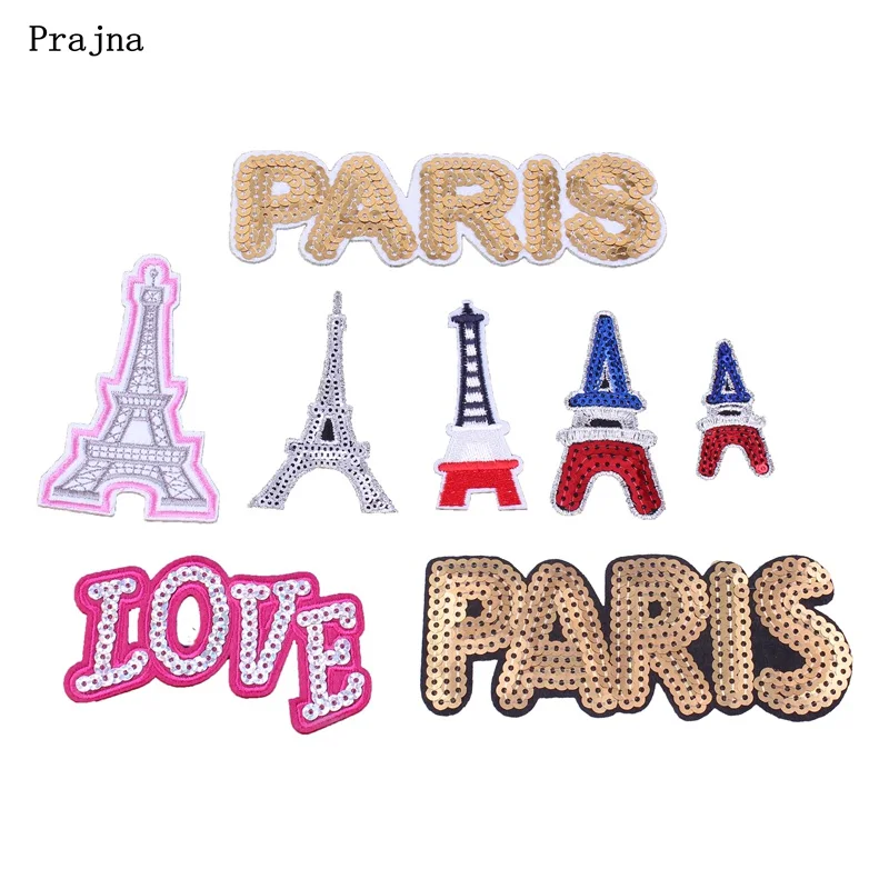 

Prajna Paris Eiffel Tower Patch Iron On Cute Patches Sequins Cheap Embroidered Love Patches For Clothes Stickers Jeans Bag
