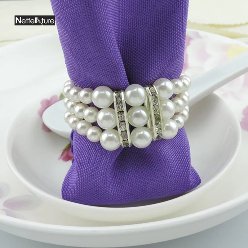 

Free Shipping 6Pcs Pearl Rhinestone Napkin Ring For Wedding Party Hotel Banquet Table Decoration Supply Towel Ring Napkin Holder