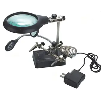 

Multifunctional LED Light Magnifier Glass & Desk Lamp Helping Hand Repair Clamp Clip Stand Desktop Magnifying Tool