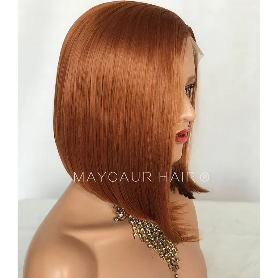 Maycaur Short Bob Synthetic Lace Front Wigs Natural Hairline Orange Color Glueless Straight Cut Bob Hair  for Women (4)