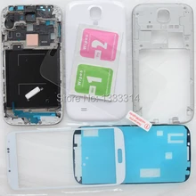 Front Outer Glass Lens For Samsung Galaxy S4 i9500 Full Housing Cover Frame Door Back Case Adhesive Free Tempered glass White