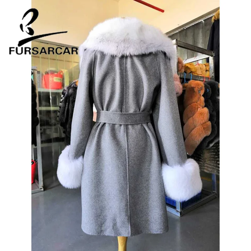 FURSARCAR Top Quality Real Fur Coat Women New Style Fur Coat With Thick Warm Fox Fur Collar Winter Warm Woolen Skin Fur Jacket FURSARCAR Top Quality Real Fur Coat Women New Style Fur Coat With Thick Warm Fox Fur Collar Winter Warm Woolen Skin Fur Jacket