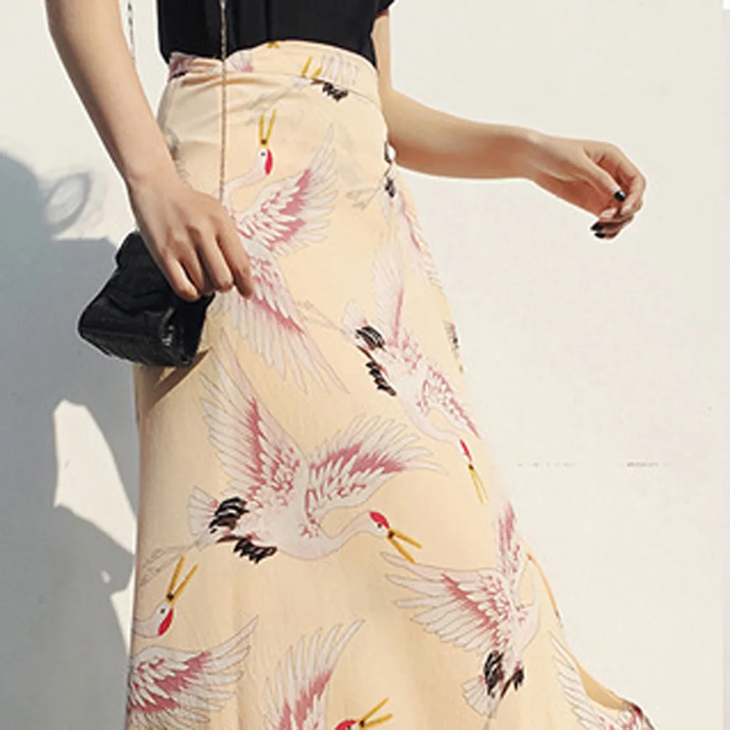 Бесплатная Страусиная модная женская юбка s Boho с высокой талией с принтом Летняя Повседневная пляжная Макси Длинная юбка женские юбки 2019