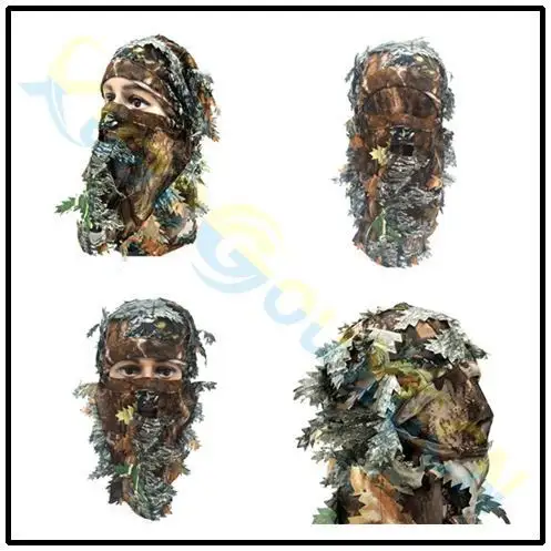 3D outdoor Geely clothing full face mask hood headgear Camo leaves caps fishing camouflage hunting hat headwear masks