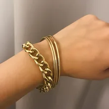 KingDeng браслеты с подвесками золотой женский простой Панк Серебряный Модный браслет-цепочка комбинация цинковый сплав винтажные металлические украшения