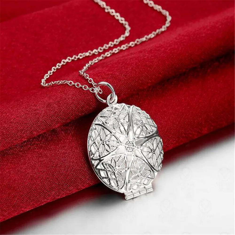 

One PC Frame Case Picture Necklace 925 Sterling Silver Jewelry Heart Pendant Necklaces +18 inches Singapore Chain