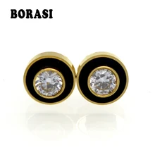 Мужские и женские черные с белой оболочкой круглые вечерние серьги-гвоздики с кристаллами для девочек, женские модные классические ювелирные изделия Brincos