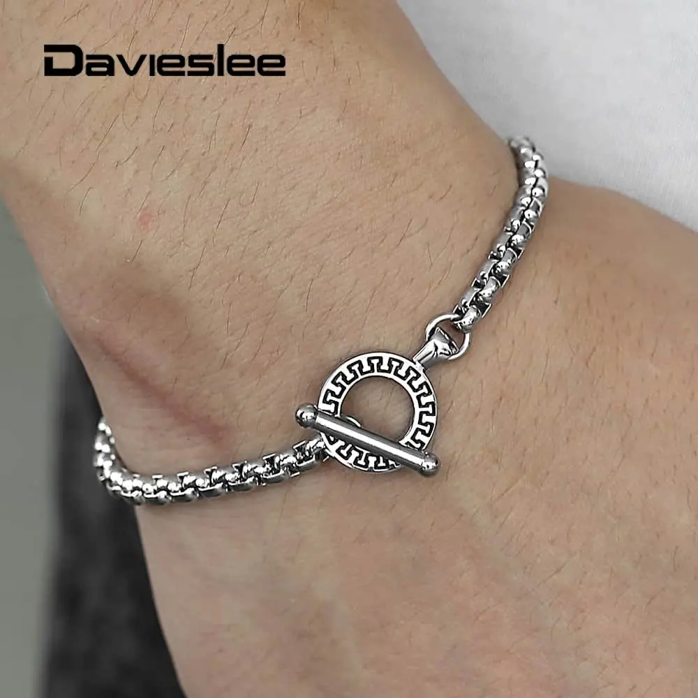 

Davieslee 4mm Stainless Steel Bracelets for Men Box Link Chain Black Gold Silver Mens Bracelets Jewelry Gifts 8-9 inch LTBS003