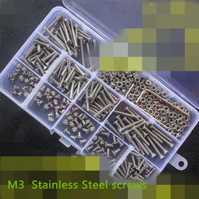 

Axk 280pcs M3 Metric Countersunk Falt Head Thread Stainless Steel Screws Bolt Assortment Kit Set Fastener Hardware Hex Nuts