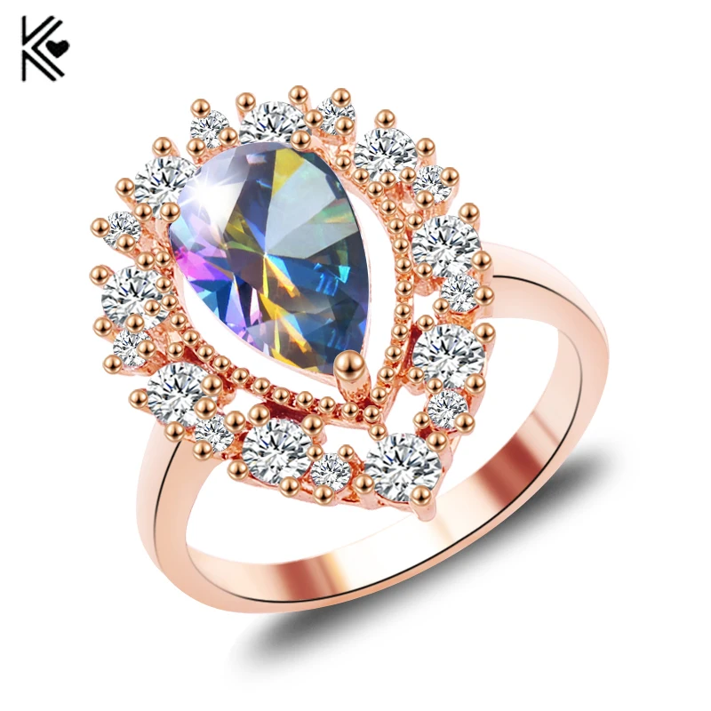 

2019 New Mystic Rainbow Fire Opal Rings For Women Lady Rose Gold Filled Wedding Party Engagement Love Ring Anel Valentine's Day