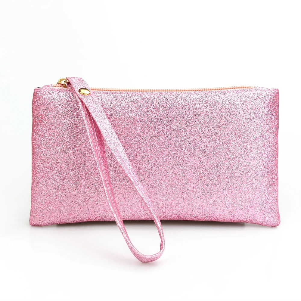 Розовый Новая мода Bling портмоне Для женщин ключ кошельки ПВХ Организатор молния небольшой сцепления телефона браслет Свадебная вечеринка подарок женская сумка - Цвет: Розовый