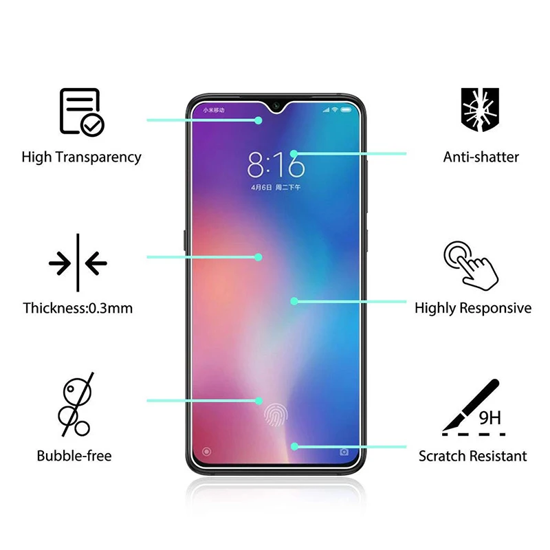 2 шт., закаленное стекло для Xiaomi mi 9, защита экрана 9H 2.5D, Защитное стекло для телефона Xiaomi mi 9 SE mi 9