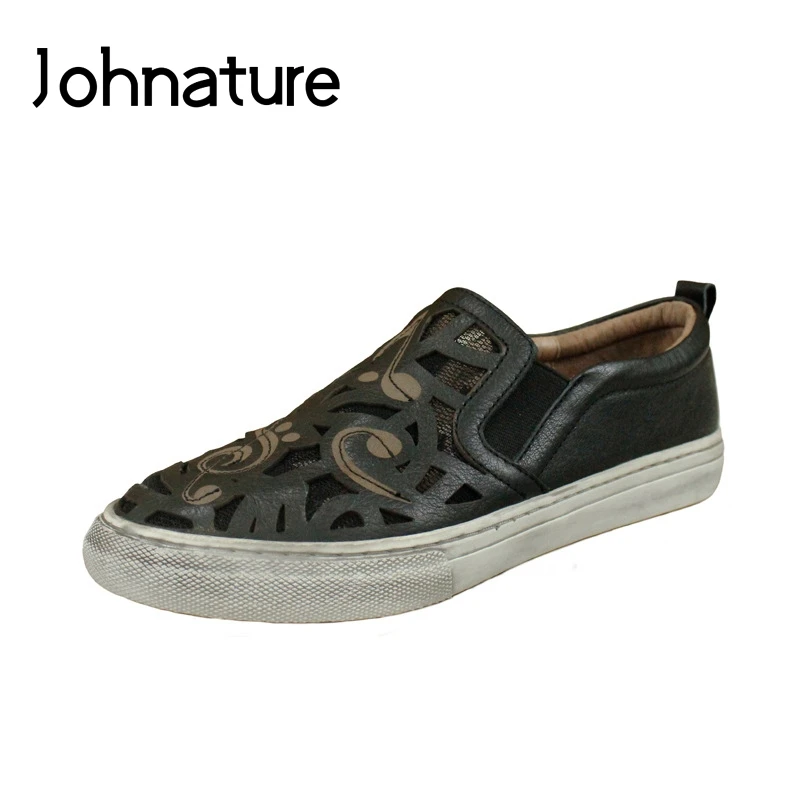 

Johnature 2019 New Spring/autumn Retro Genuine Leather Comfortable Round Toe Slip On Shoes For Women Loafers Flats Shoes