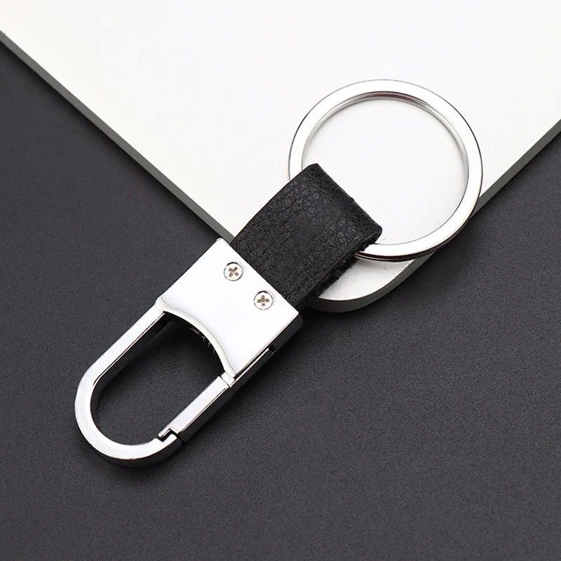 

Fashion Design Best Business Mens Silver Metal Key Chain Black Leather Keychain Ring