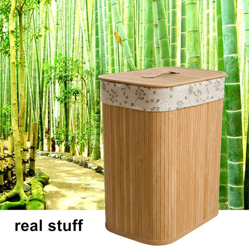 Folding Bamboo Storage Basket Large Storage Laundry Bin Box with Lid