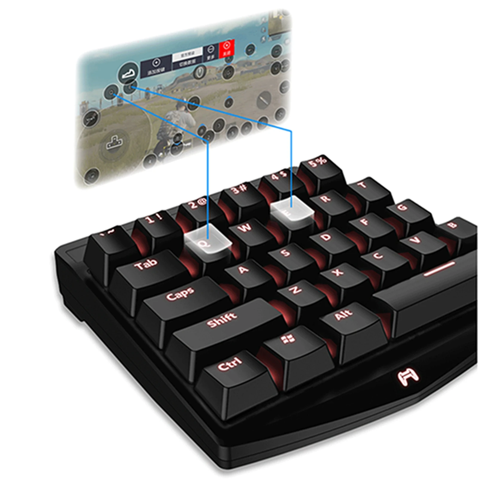 

Gaming Mini Keyboard Mechanical One Hand Keyboard for PUBG Mobile Game for Android /iOS / Tablet