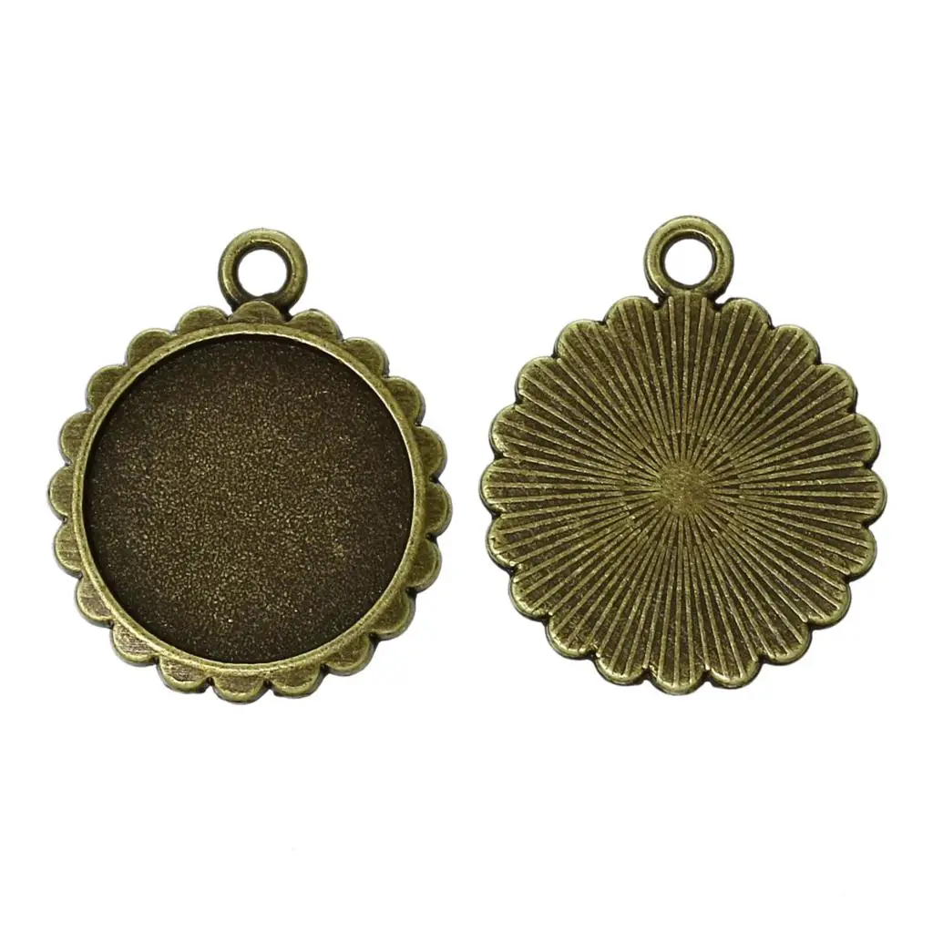 

DoreenBeads Zinc metal alloy Charm Pendants Round Antique Bronze Cabochon Settings(Fits 16mm)24mm(1")x 20mm(6/8"),3 PCs 2015 new