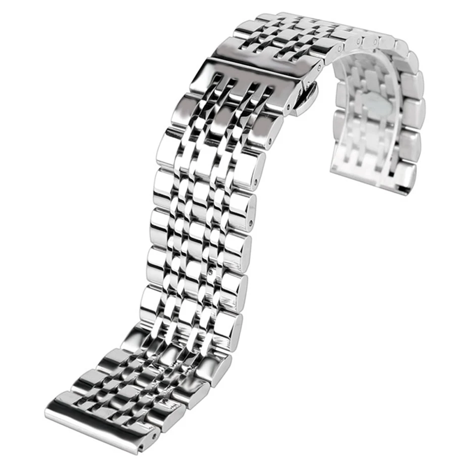 20 мм 22 мм часы ремешок Ремешок серебряные часы Для женщин + 2 пружинной оси Высокое качество Мужские Скрытая металлическая застежка часы