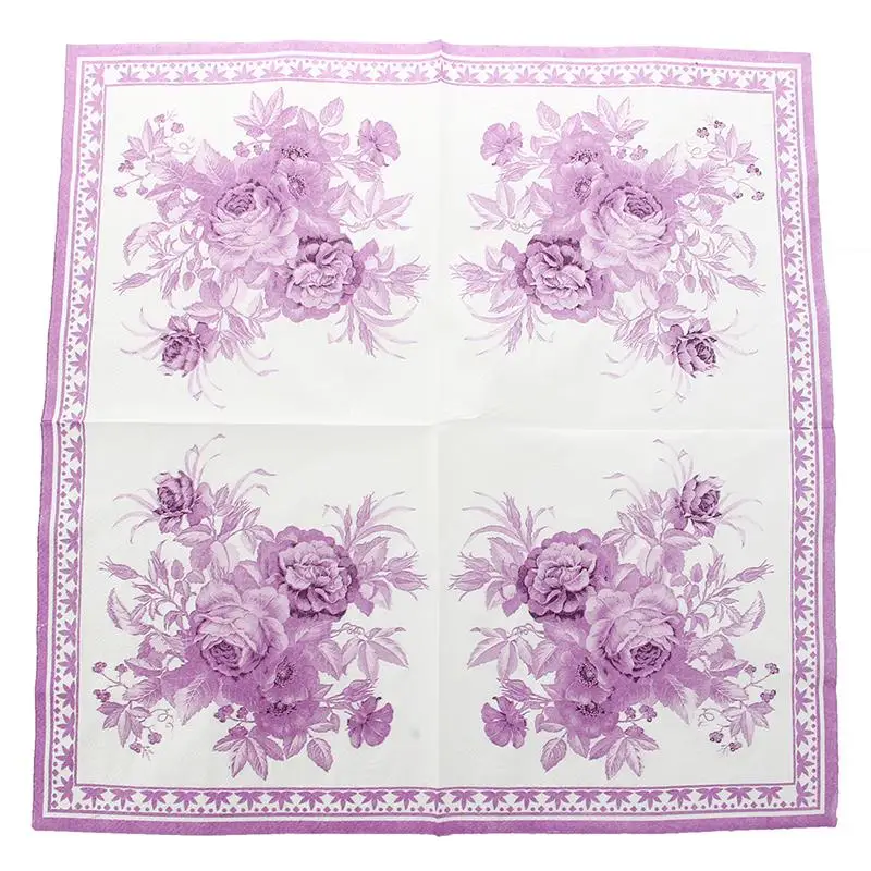 2x Paper Napkin Square Printed Serviettes Party Wedding Tableware Decor Purple for Weddings Banquets Birthday Parties