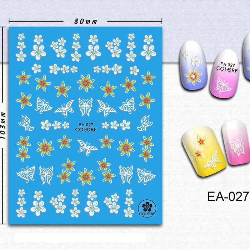 Белые цветочные наклейки для ногтей с бабочками, 5D наклейки для дизайна ногтей, наклейки для маникюра, наклейки для ногтей, модный набор для дизайна ногтей с цветами