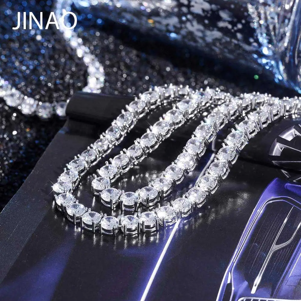 JINAO New 925 Sterling Silver 4mm and 6mm Men's Necklace Bling CZ Iced Out Hip Hop Jewelry Link Tennis Chain For Gift