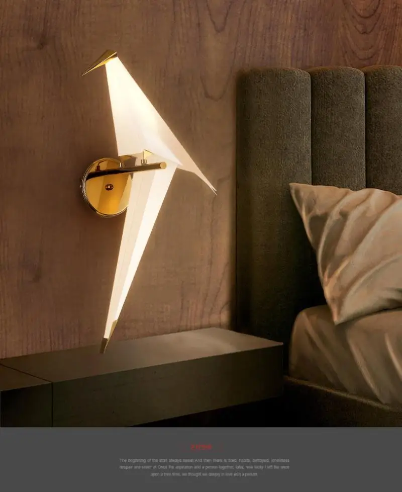 New Bird Design Wall LED  Lamp Bedside Lamp Creative Origami Paper Crane Wall Light for Loft Bedroom Study Foyer Dining Room