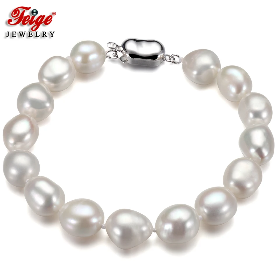 

New Arrival Simple style 10-11mm White Baroque Natural Freshwater Pearl Bracelet femme bracelets &bangles for Women Fine Jewelry