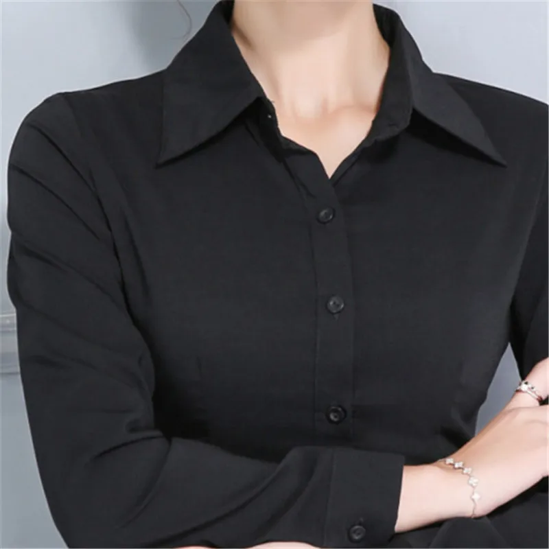 Ladies Cotton Stretch Shirt Black 
