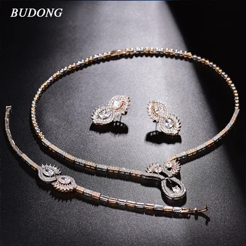 

BUDONG Sparkling Infinity Bridal Jewelry Sets Wedding Necklace Earrings Bracelet For Brides Engagement Accessories Women XUT801