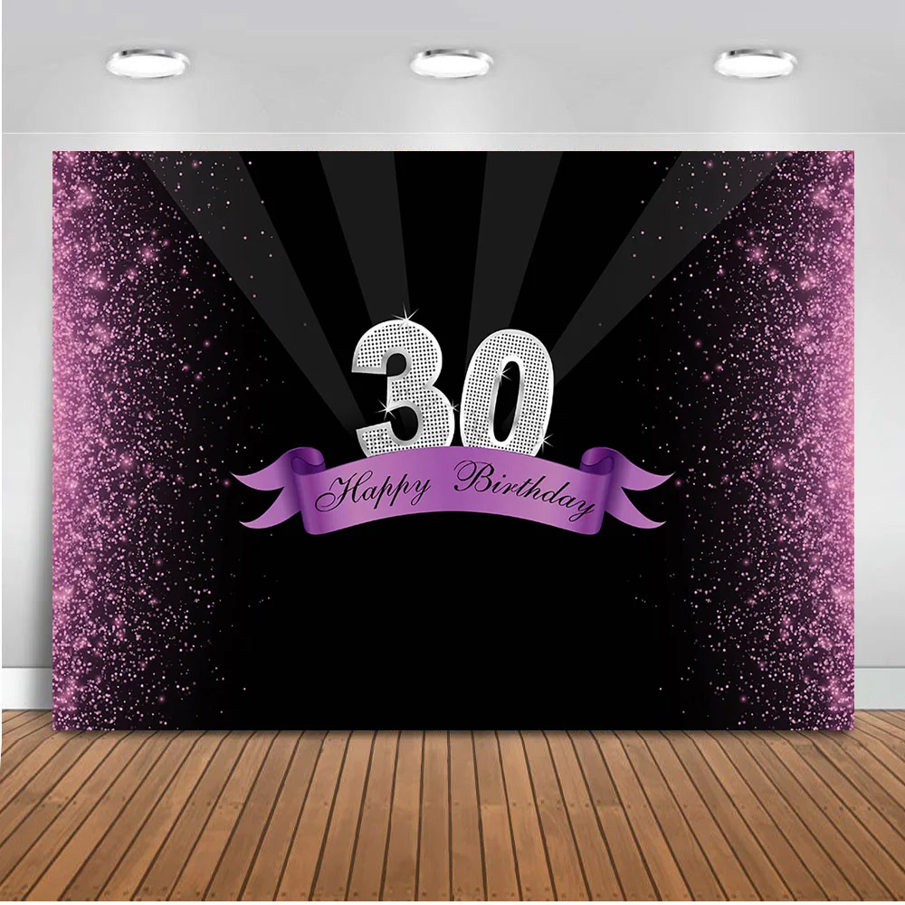 Happy 30 30th Birthday Party Photo Background Pink Sequins Glitter Poster Photography Backdrops Photocall Fond Studio | Электроника