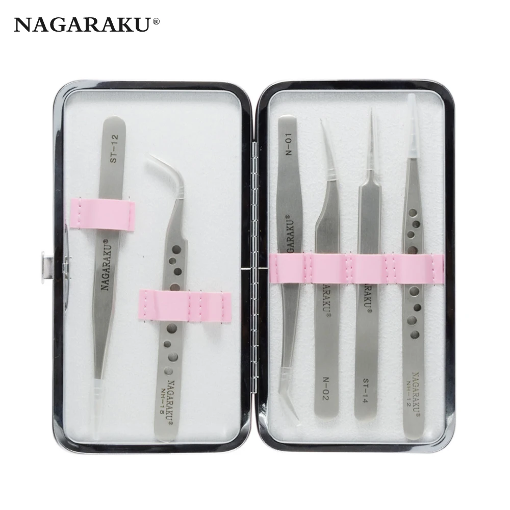 

NAGARAKU Makeup Eyelashes Tweezers Storage Container for Tweezers Make Up Case Container for Tweezers 1 case and 6 PCS Tweezers