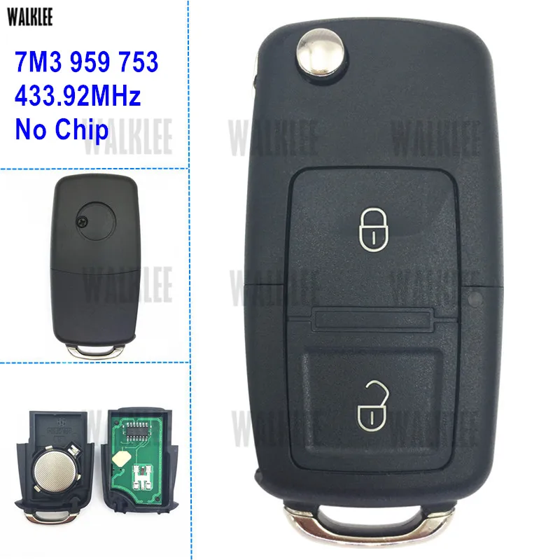 WALKLEE 433 92 МГц дистанционный ключ 7M3 959 753 для SEAT Alhambra 7M3959753 без чипа БЕСКЛЮЧЕВОЙ