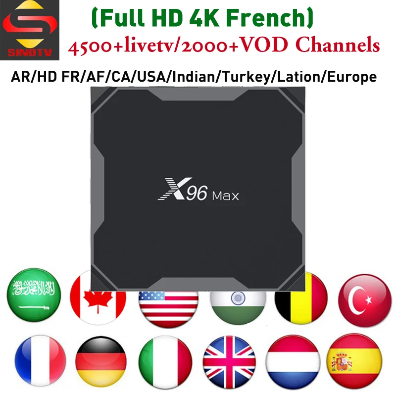 

IPTV Europe Smart TV Box X96 MAX S905X2 With All World IPTV Code SINOTV 4500+Livetv and 3000+VOD Canada Arabic France Portugal