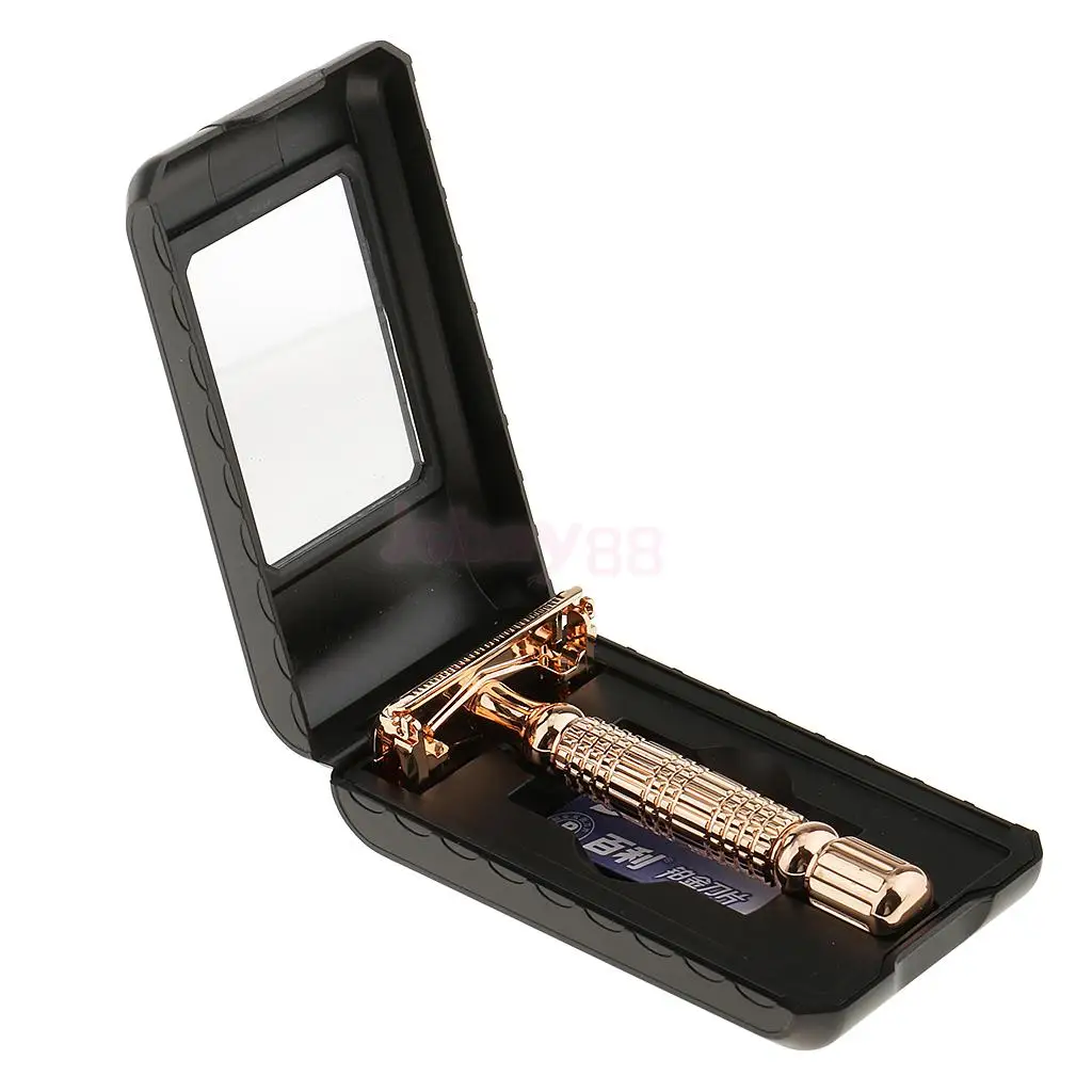 Double Edge Safety Razor Golden Men's Manual Shaving Blade with Case