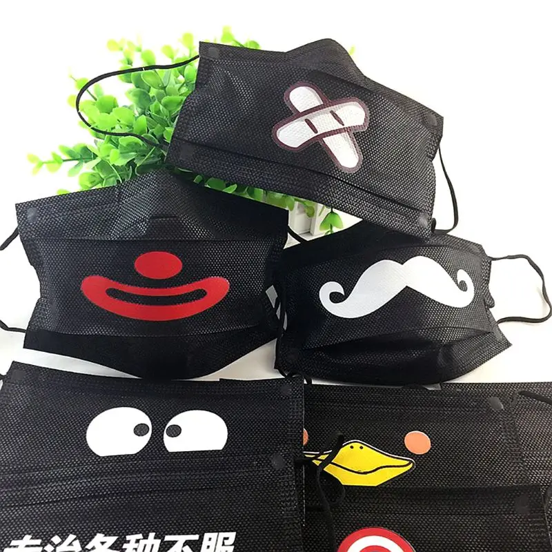 

5/set Activated Carbon Four-layer Mouth Mask Disposable Black Bottom Non-woven Face Personality Pattern Anti-dust Anti-smog Mask