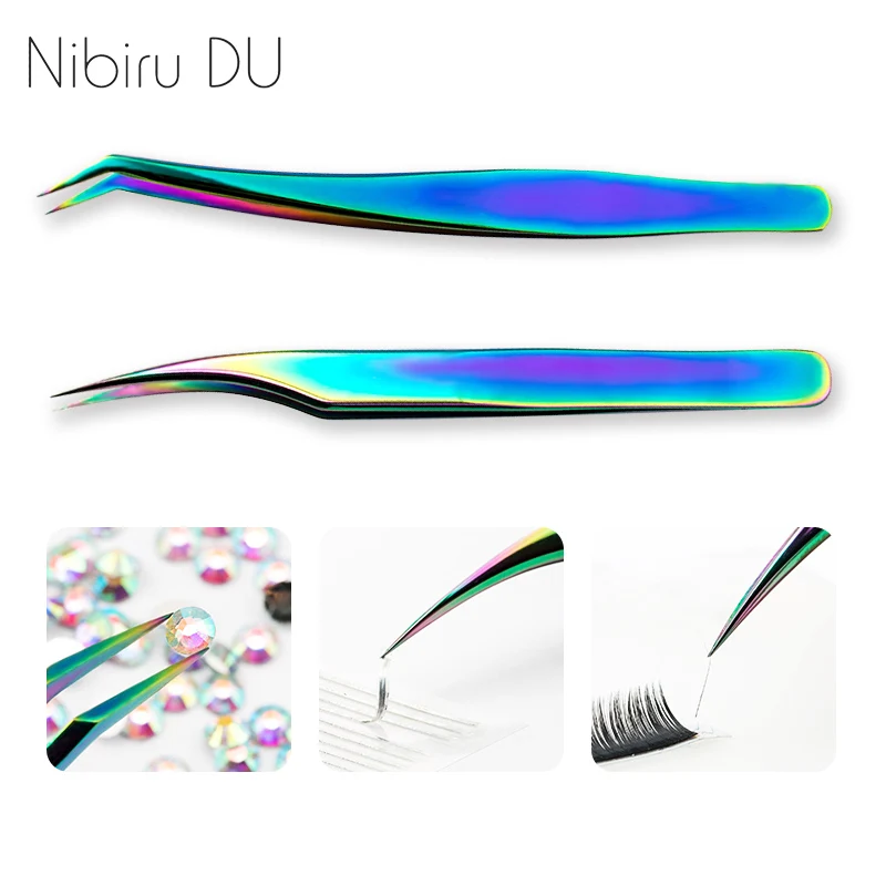 

Professional Stainless Steel Tweezer Rhinestones Picking Nail Art Tools Rainbow Tweezers For Eyelash Extensions Makeup Tool