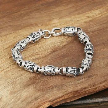 

pure silver ornaments men's fashion personality manually Thai silver restoring ancient ways six words cylinder bracelet
