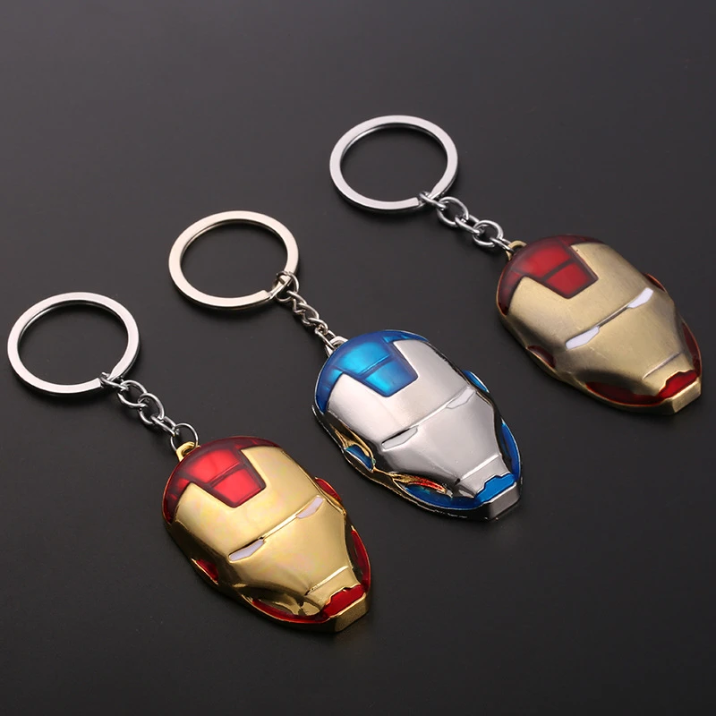 

Anime Iron Man Mask Keychain Marvel Avengers Ironman Metal Key Chain Holder Keyrings Pendants Action Figure Superhero Toys Doll