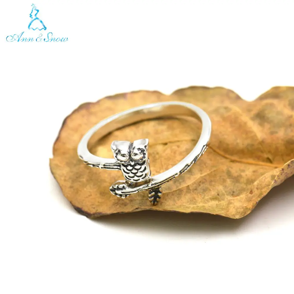 

925 Sterling Silver Rings 2018 GIFT Animal Owl Black Retro 1.74g S925 Jewelry Fashion Accessories Free Size Female Ring