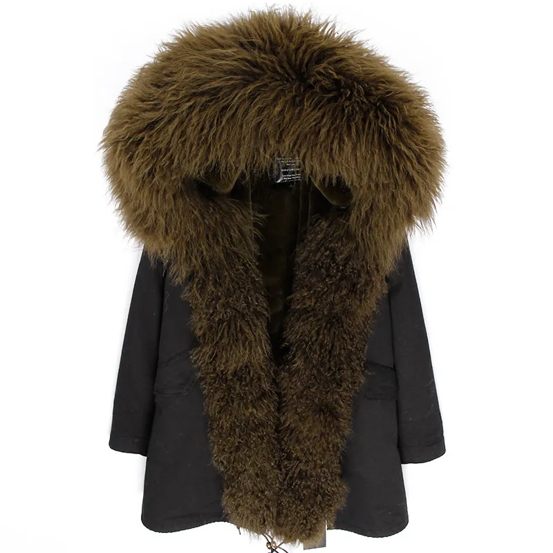 Зимняя женская куртка с натуральным мехом, длинная парка с воротником из натурального меха монгольской овцы, Толстая теплая верхняя одежда, уличная одежда