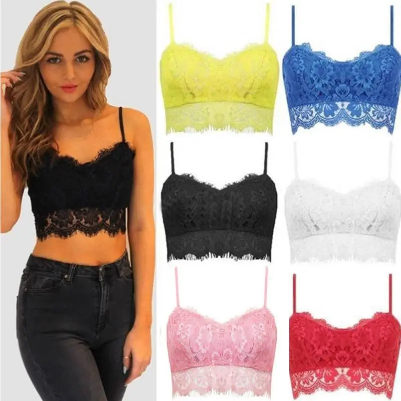 

Summer Women Lace Sexy Top Sun Sleeveless Solid Tops Unpadded Bralette Bra Bustier Zipper Back Club Crop Tank Plus Size S-XL