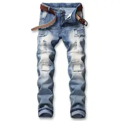 Idopy рваные джинсы для мужчин лоскутное выдалбливают печатных нищий укороченные штаны человек ковбои джинсовые штаны Мужской дропшиппинг