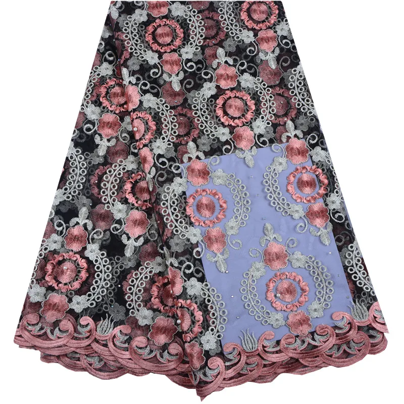 

African Lace Fabrics Embroidery Nigerian Guipure French Lace Fabric With Beads High Quality African French Net Lace Fabric S1374