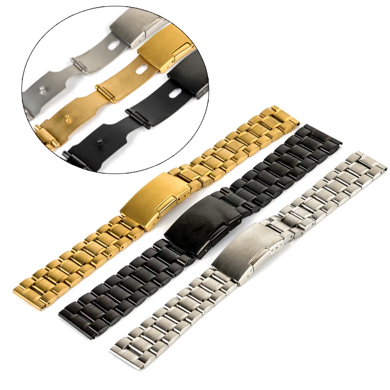 Luxury Gold Silver Black Watch Band 18/20/22/24 Stainless Steel Strap Steel Buckle Wrist WatchBand Vintage Watches Accessories