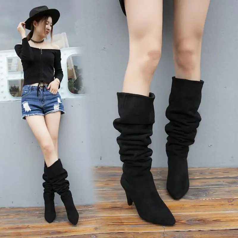 

Women Boots Winter Women Boots Warm Snow Boots Pointe Over The Knee Platform Rubber Long Sock High Heels Sexy Black Women Shoes