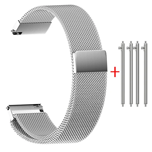 Миланская Магнитная Петля из нержавеющей стали Нержавеющая сталь ремешок полосы 22/20/18/16/14 мм Нержавеющая сталь ремень Металлические наручные часы браслет - Цвет ремешка: silver