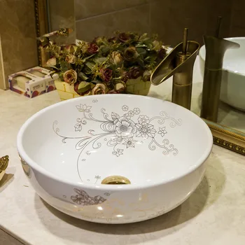 

Europe Vintage Style Ceramic Art Basin Sink Counter Top Wash Basin Bathroom Sinks vanities hand painted wash basins