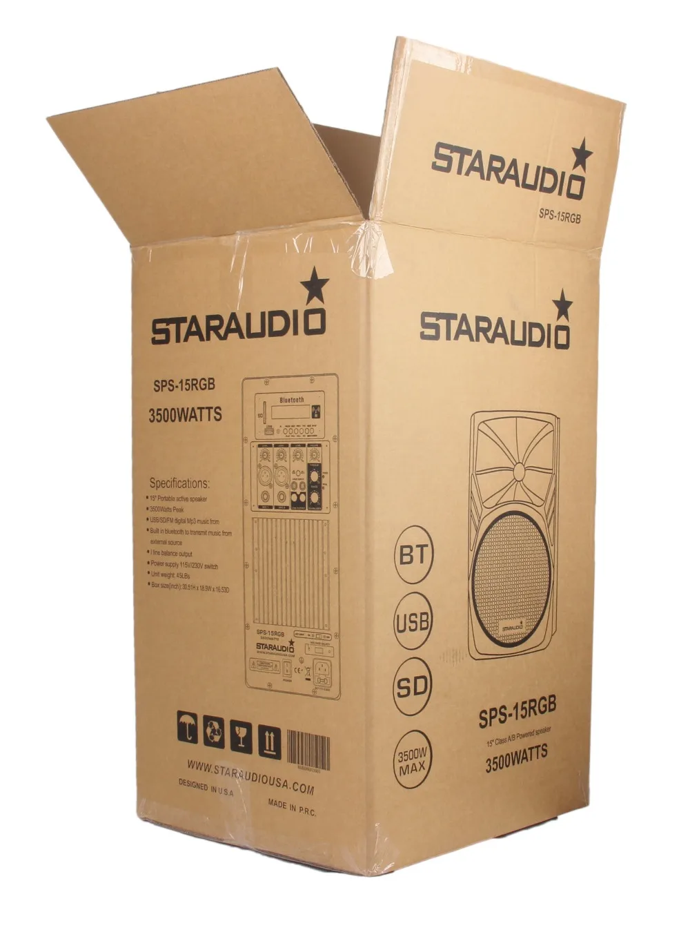 STARAUDIO Pro 15 3500W Powered DJ Stage KTV PA Active SD LED Light Speaker 