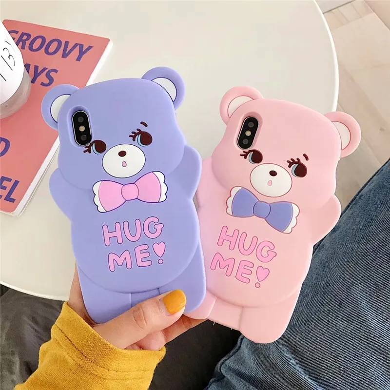 

Fashion 3D Cartoon Bow Tie Bear Phone Cover For iPhone X 6S 7 8 Plus XS XS Max XR Cute Soft Silicone Rubber Back Cover Case