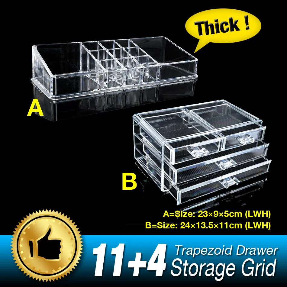 

15 Grids 4 Layer Drawers jewelry Box Sundry Rack Organizer Storage Holder Make up Nail Art Cabinet Clear Acrylic Set EQC383